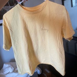 Cropped yellow embroidered “honey” shirt